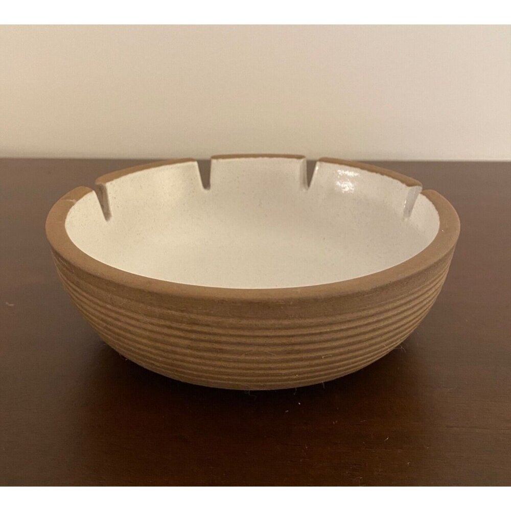 Vtg MCM Heath Pottery Ashtray 4-Slot Beige Brown Design #125
